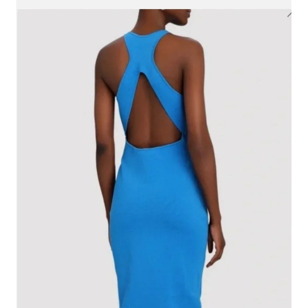 A.L.C. Delfine Midi Dress Women Small Blue Excellent Open Back Cutout‎ Knit